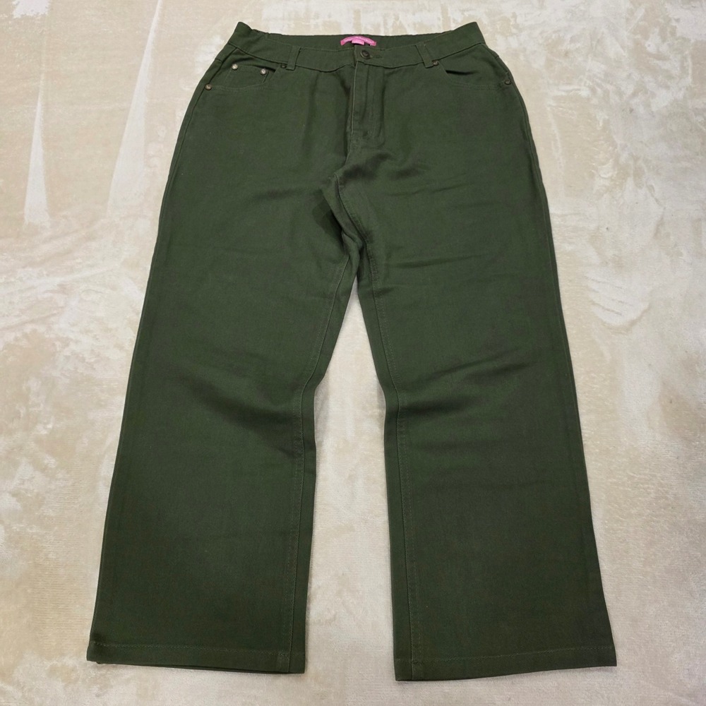 Woman Within 12WP Olive Green Straight Leg Pants Stretch Plus Petite